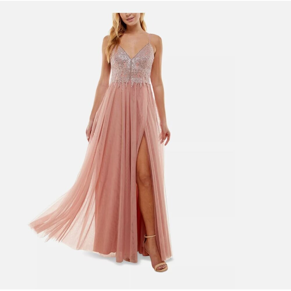 SAY YES TO THE DRESS Womens Pink Lace-up Back Lined Slit Formal Size 9 NWT